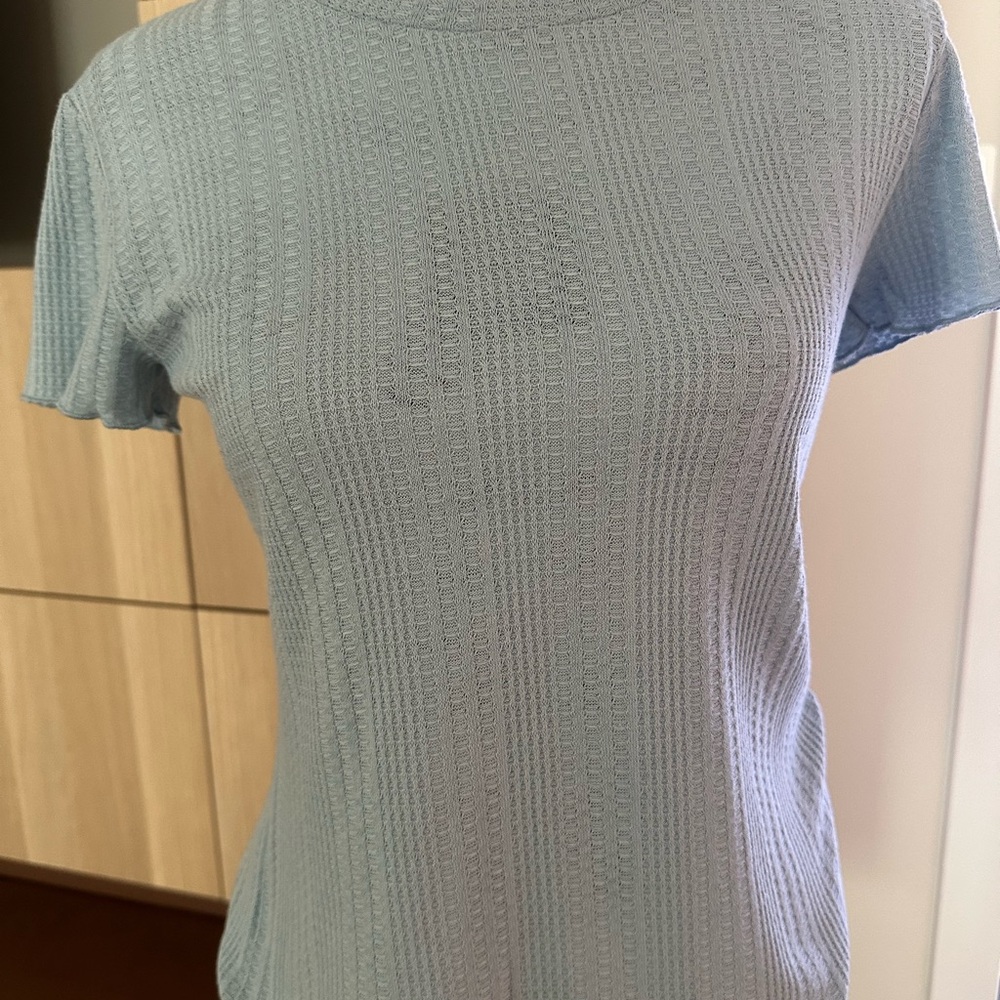 Philosophy Light Blue Textured Short Sleeve Top - Picture 4 of 8